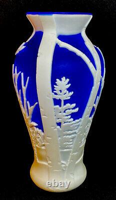 Fenton Cameo Glass Woodland Night Cobalt Cased In Milk Glass DESIGNER PROOF