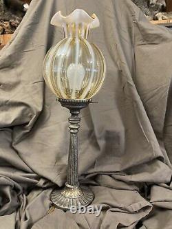 Fenton Cameo Opalescent Ribbed Pillar Lamp excellent works