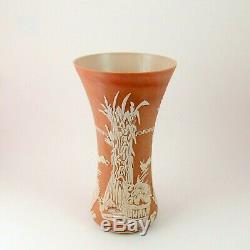 Fenton Chocolate Cameo Carved Art Glass Vase McGregor's Harvest Kelsey Murphey