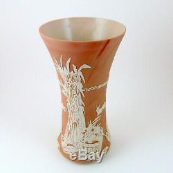 Fenton Chocolate Cameo Carved Art Glass Vase McGregor's Harvest Kelsey Murphey