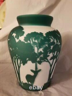 Fenton Glass Burmese Cameo Pilgrim Vase 8'' tall Kelsey w\deer excellent