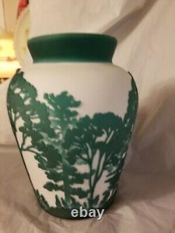 Fenton Glass Burmese Cameo Pilgrim Vase 8'' tall Kelsey w\deer excellent