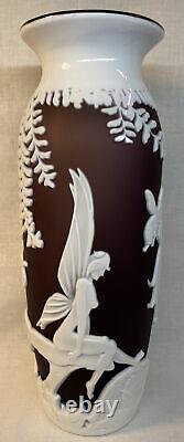 Fenton Glass Cameo Carved Aubergine Cased In Milk Vase Spring Fairy 26 /175