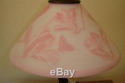 Fenton Glass Cameo Carved Rosalene Morning Magnolia Lamp L. E. 26/75 Orig Box