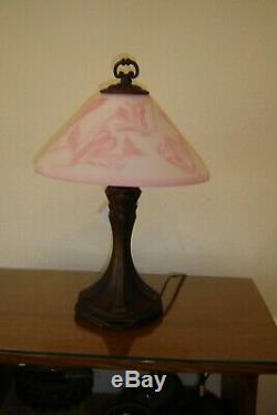 Fenton Glass Cameo Carved Rosalene Morning Magnolia Lamp L. E. 26/75 Orig Box