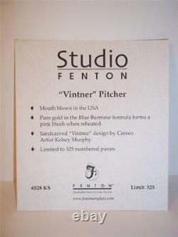 Fenton Glass KELSEY Sand Carved Cameo BLUE BURMESE Vintner Pitcher Ltd Ed
