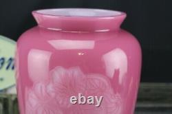 Fenton Glass Rose Quartz Cameo Vase Connoisseur Sand Carved Woman