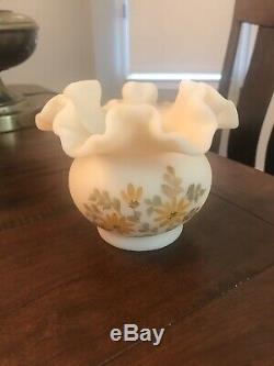 Fenton Hand Painted Cameo Satin With Daisies Set, Lamps, Frame
