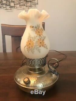 Fenton Hand Painted Cameo Satin With Daisies Set, Lamps, Frame