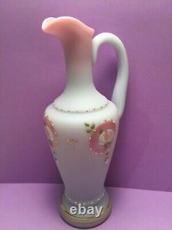 Fenton Hand Painted Floral Cameo Blue Burmese Ewer #5339 Fl Price Reduced