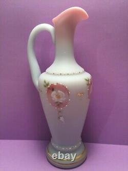 Fenton Hand Painted Floral Cameo Blue Burmese Ewer #5339 Fl Price Reduced