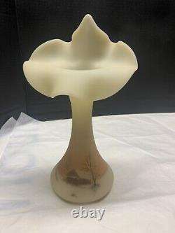 Fenton Jack In The Pulpit Cameo Satin Hand Painted/Signed Sunset Vase
