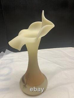Fenton Jack In The Pulpit Cameo Satin Hand Painted/Signed Sunset Vase