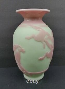 Fenton Kelsey Murphy Cameo Sand Carved Lotus Mist Running Horses 9 Vase Ltd Ed