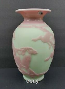 Fenton Kelsey Murphy Cameo Sand Carved Lotus Mist Running Horses 9 Vase Ltd Ed