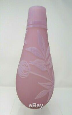Fenton Kelsey Murphy Pink Peony Tall Cameo Vase. 3 Signatures. # 3 out of 50