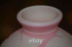 Fenton Kelsey Sand Carved Cameo Glass Pink Burmese Vase LE #218 / 275