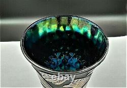 Fenton Kelsey Sand Carved Gingko Leaves Black Iridescent Cameo Glass Vase