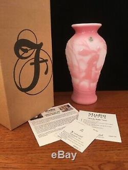 Fenton Ltd Ed Sand Carved Cameo Glass Vase Windy Walk Signed