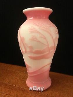 Fenton Ltd Ed Sand Carved Cameo Glass Vase Windy Walk Signed