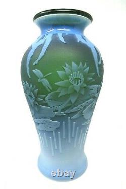 Fenton Murphy, Bomkamp Vase Sand Carved Cameo, Green Water Lilly Pond 10