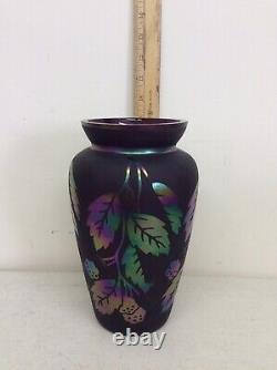 Fenton Plum Glass Vase Carved Leaves Of Gold Martha Reynolds 594/950