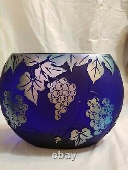 Fenton Vase Cameo by Kelsey Murphy-Bomkamp blue with Grapes\Leaves #11