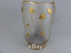 Fine Legras Mont Joye Gilt Enameled Acid Etched Cameo French Art Glass Vase
