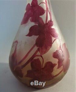 Fine Signed LEGRAS Cameo Glass Vase with Red Floral Design c. 1910 antique French