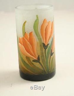 France Daum Nancy Vase Flowers Cameo Glass Hand Painting 30's