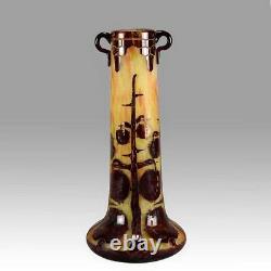 French Art Deco Cameo Glass Vase'Decor Marrons' by Le Verre Francais
