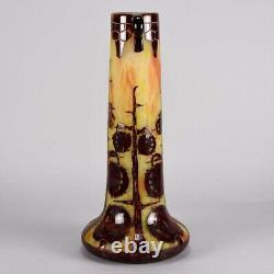 French Art Deco Cameo Glass Vase'Decor Marrons' by Le Verre Francais