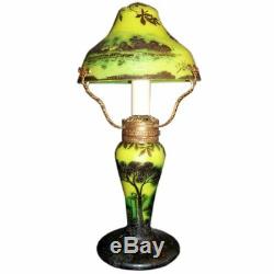 French Art Nouveau Cameo Glass Table Lamp Signed J. Michel Paris