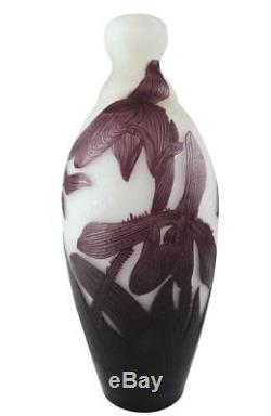 French Art Nouveau Cameo Glass Vase Signed A. DeLatte Nancy c. 1920 10.5 inches
