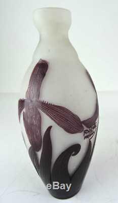 French Art Nouveau Cameo Glass Vase Signed A. DeLatte Nancy c. 1920 10.5 inches