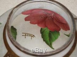 French Cameo Art Glass Signed Nancea Floral Design Vase 7