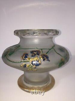 French Cameo Art Glass Vase St Denis 5.5 6.5 LEGRAS, C. 1900 Hand painted