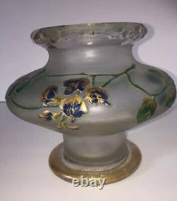 French Cameo Art Glass Vase St Denis 5.5 6.5 LEGRAS, C. 1900 Hand painted