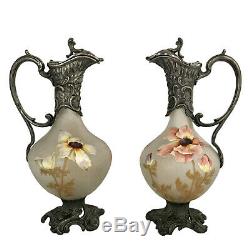 French Cameo Glass Ewers With Art Nouveau Mounts