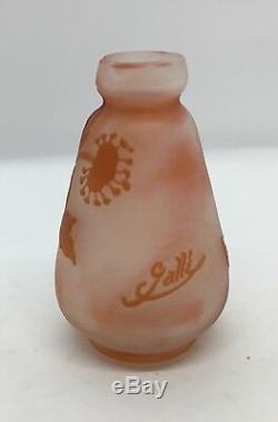 French Emile Galle Hand Cut Rose / Pink Cameo Glass Vase 1900