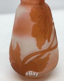 French Emile Galle Hand Cut Rose / Pink Cameo Glass Vase 1900