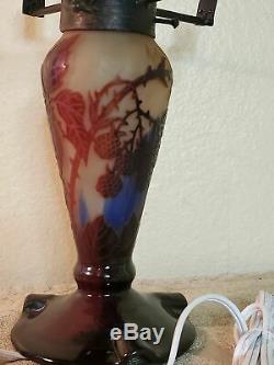 French Galle Lamp base 11 leaf & berry cameo glass
