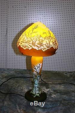 French Reproduction Cameo Glass Galle Table Lamp Europe Post 1940