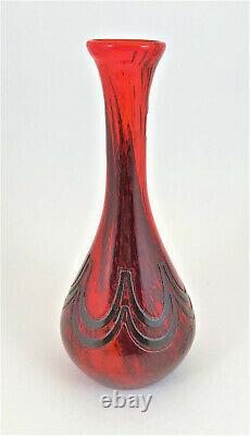 French Signed Legras Cameo Art Glass Black & Red Vase 8 ¾ Tall