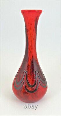 French Signed Legras Cameo Art Glass Black & Red Vase 8 ¾ Tall