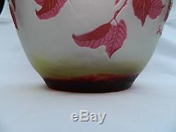 French Style Cameo Glass Vase signed Stefan apples branches leaves deep red