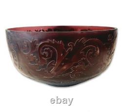 French Style Daum Nancy Purple Art Glass Floral Leaf Cameo Bowl By Bombay