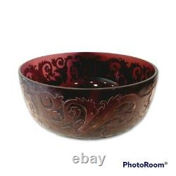 French Style Daum Nancy Purple Art Glass Floral Leaf Cameo Bowl By Bombay