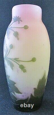 French art glass tricolor green, pink and yellow Chrysanthemum cameo vase, 10 h