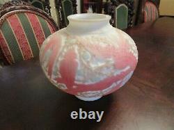 Frosted Silk Cameo Glass Etched Globe Glass Vase Red Birds